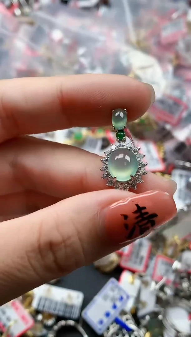 银S925镶嵌戒指翡翠天然A货缅甸翡翠