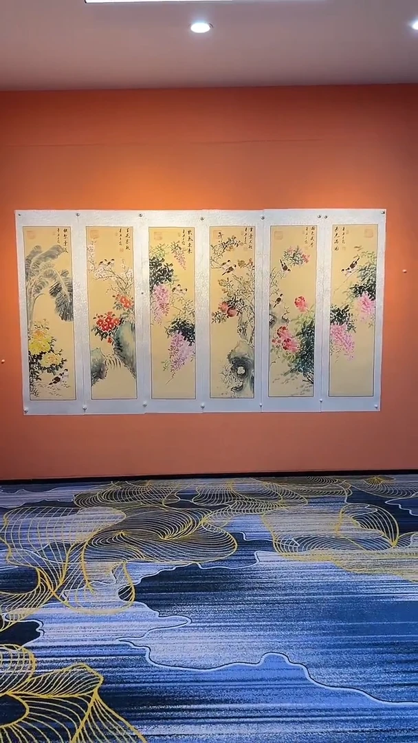 国画Q 张巨富 花鸟六条屏