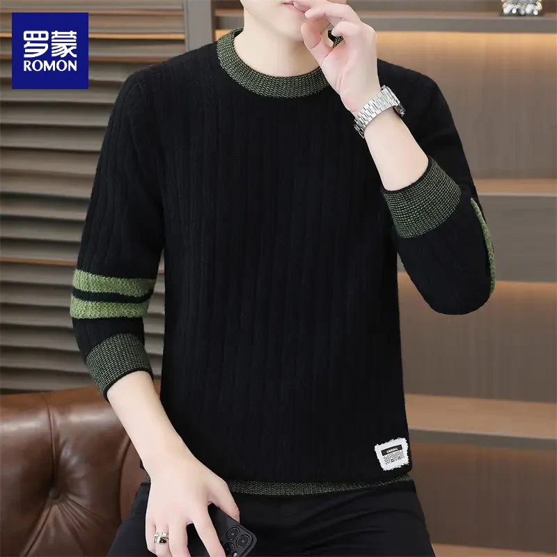 罗蒙秋冬季卫衣新款毛衣男士加厚圆领针织衫休闲百搭打底线衣衫