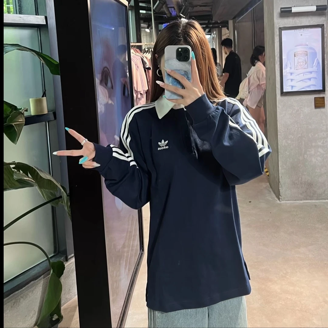 XPadidas三叶草时尚柔软休闲百搭条纹经典运动长袖Polo衫JY1400