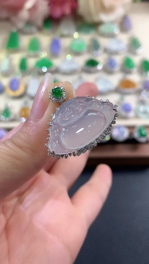 吊坠(不含链)18K金镶嵌翡翠b101