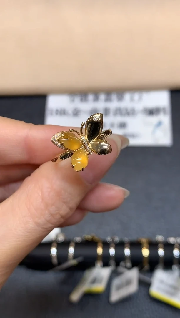 18K金镶嵌戒指翡翠【24小时鉴赏期】蝴蝶【无服务费