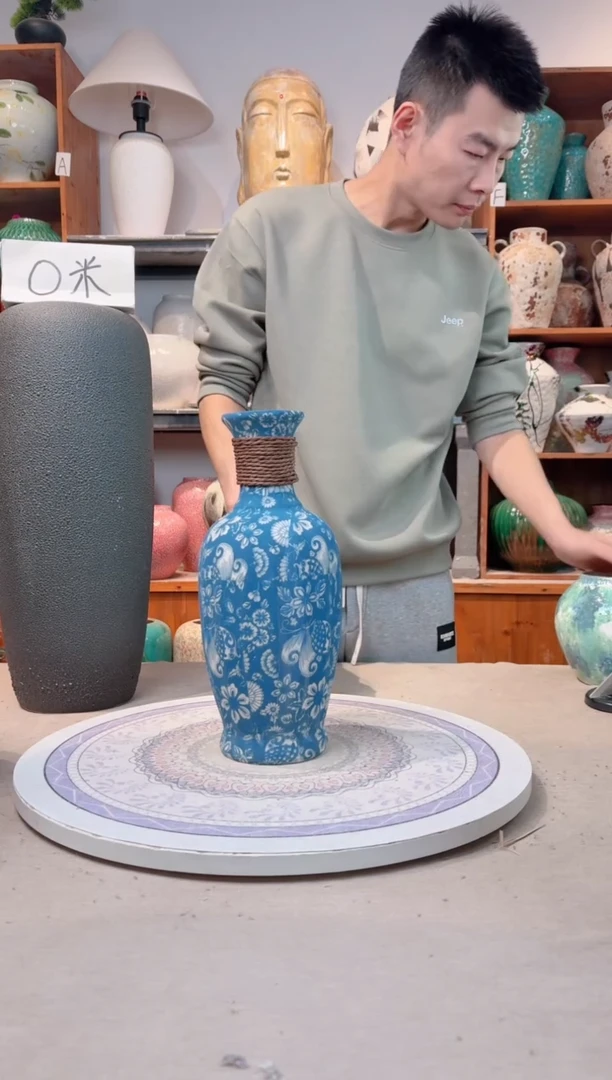 瓶陶瓷花瓶 无花  福利 不能装水 青花麻绳 中号