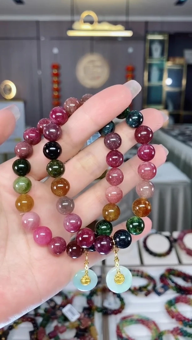 老矿碧玺单圈手串9mm+未镶嵌碧玺hon多样性发货一条