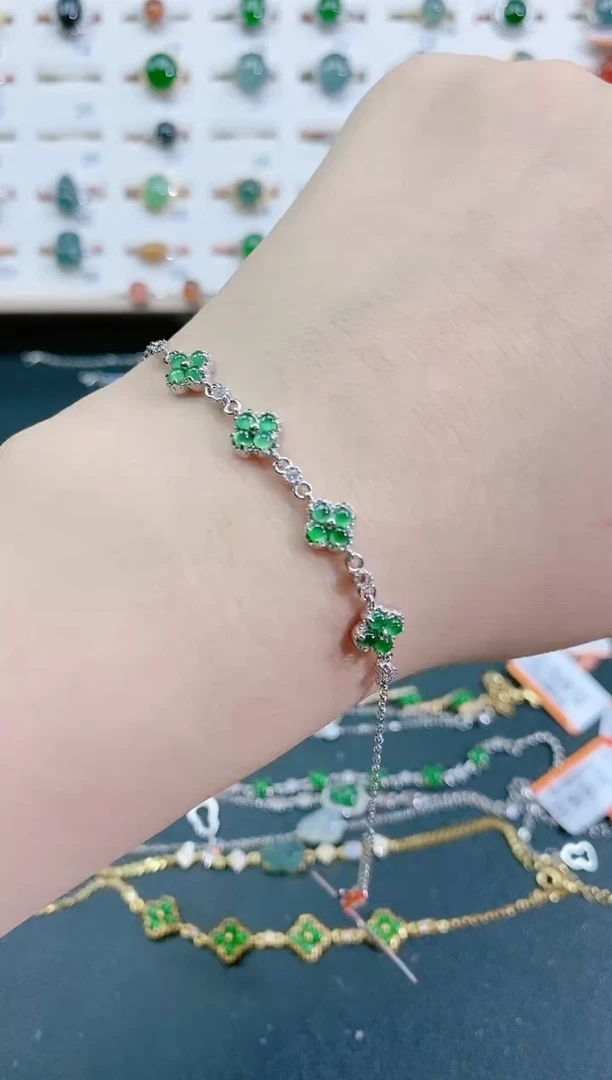银S925镶嵌手链翡翠天然翡翠
