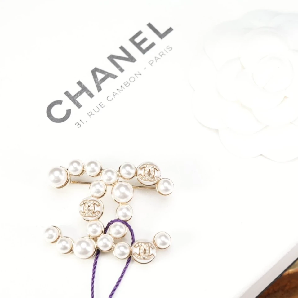 95新 Chanel/香奈儿 柚礼中古/香奈儿珍珠双C胸针xp