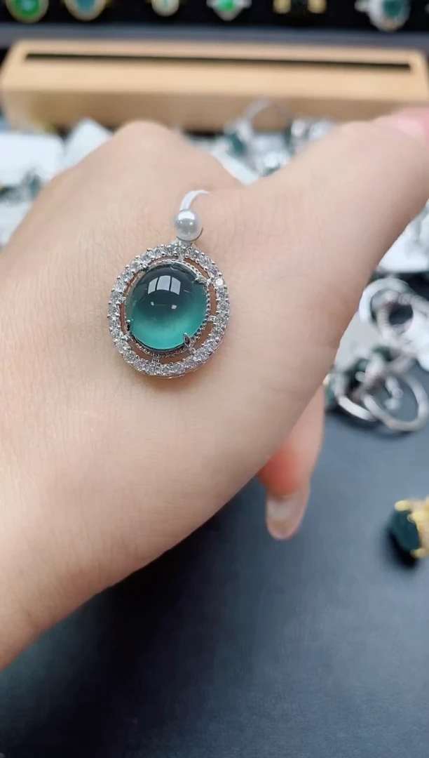 吊坠(赠链)银S925镶嵌翡翠1