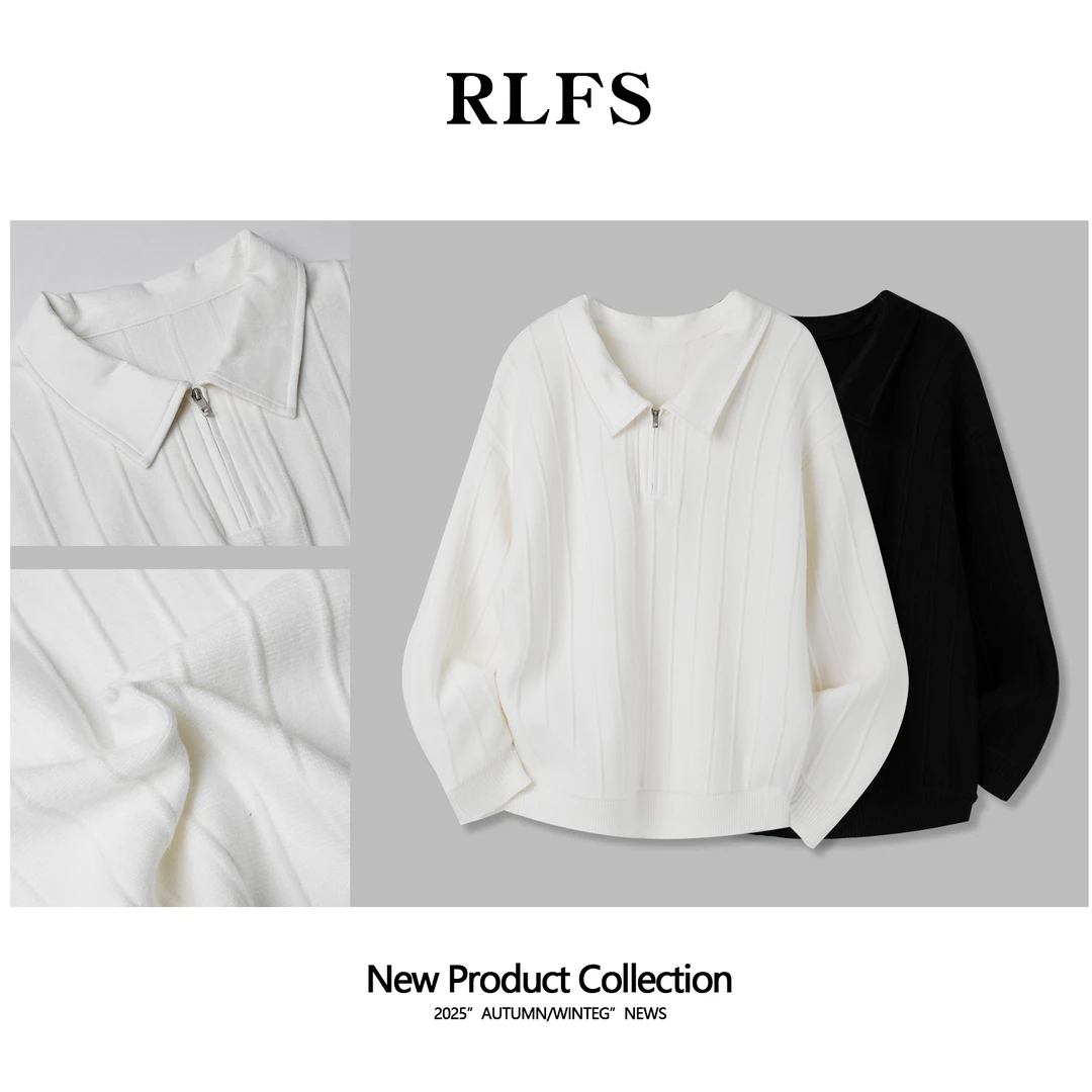 【RLFS】2025秋冬韩系立体提花羊毛拉链半开衫翻领廓型毛衣ZM256290