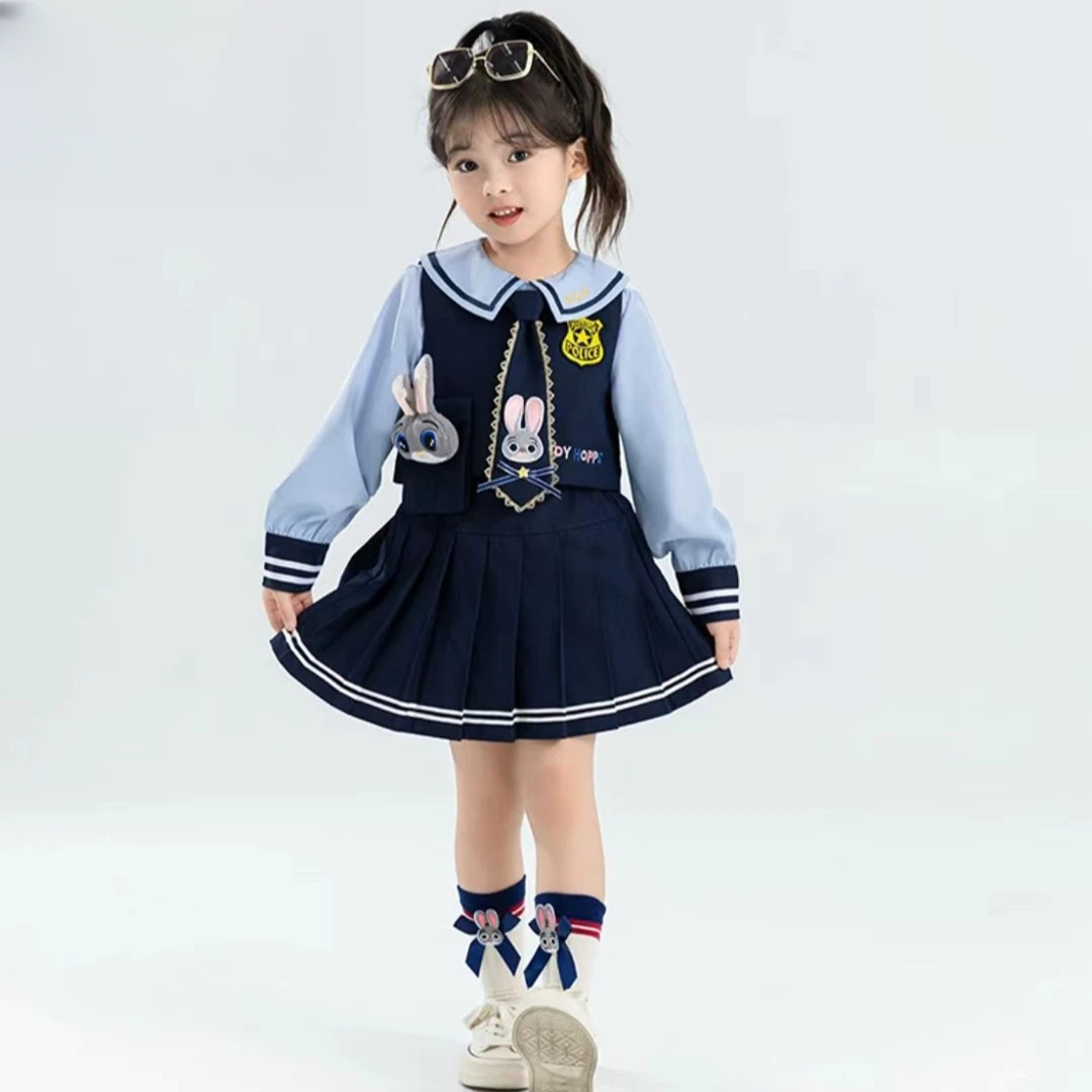 女童兔子警官套装春秋季2025新款大童洋气女孩jk制服学院风三件套