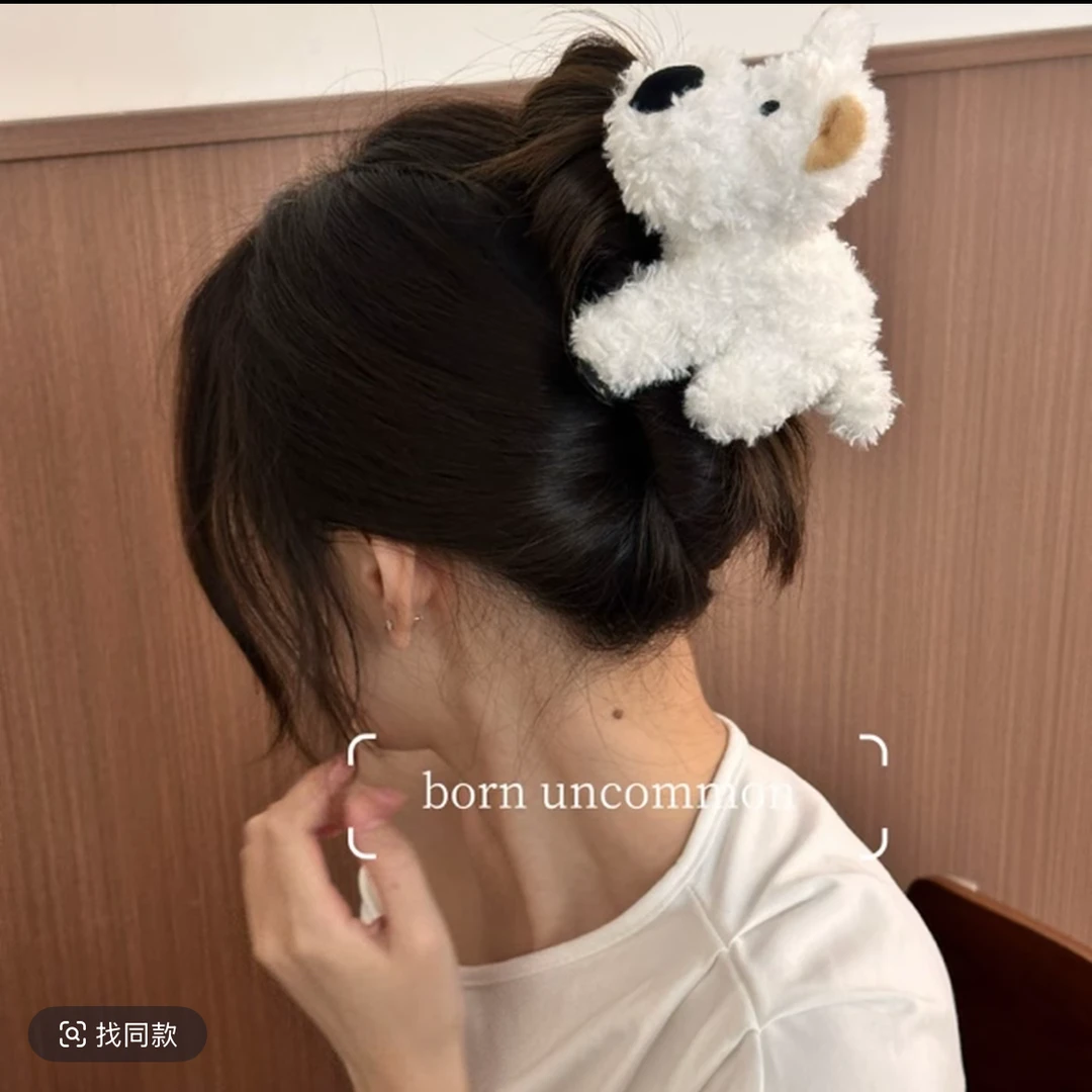 幂同款白色小狗发夹可爱毛绒西高地狗狗侧边夹顶夹发卡头饰