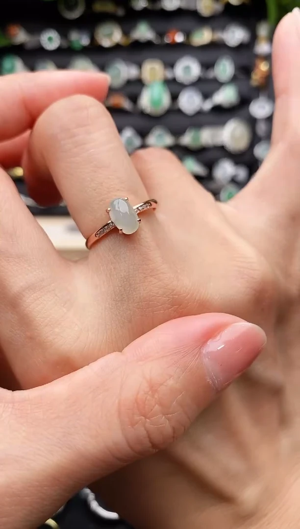【闪购商品】翡翠戒指银S925镶嵌缅甸翡翠A货22  1-10