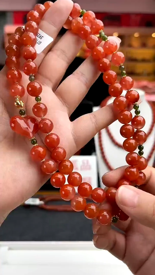 银S925镶嵌卡9南红保山毛衣链南红玛瑙一件22