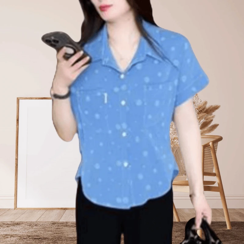 时尚减龄短袖衬衫女夏休闲百搭新款洋气显瘦气质显瘦宽松遮肉上衣