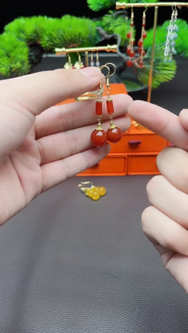 玛瑙/玉髓耳饰银S925镶嵌723