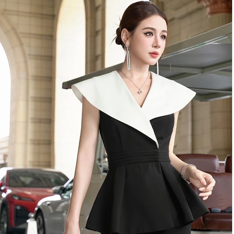 2025夏季新品时尚气质百搭撞色修身收腰显瘦A版短款上衣35194