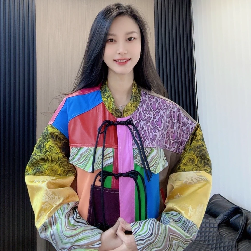 【欣欣严选】切割浪漫绵羊皮衣拼接撞色设计感显瘦气质百搭女外套