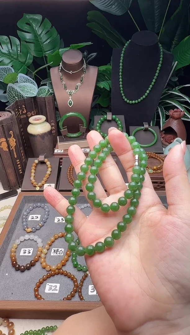 和田玉（碧玉）未镶嵌项链8m碧玉妈妈链