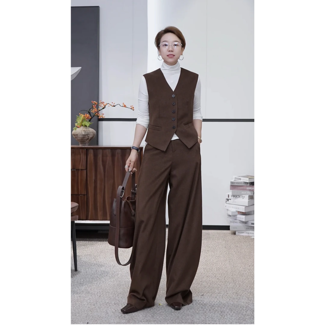 【高知老钱】羊绒羊毛复古老钱风混纺西装马甲裤子两件套25337006