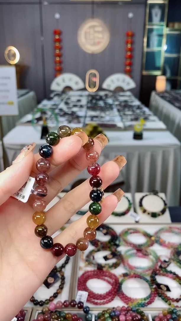 未镶嵌老矿碧玺色标油料单圈手串8mm+碧玺dan多样性发货一条