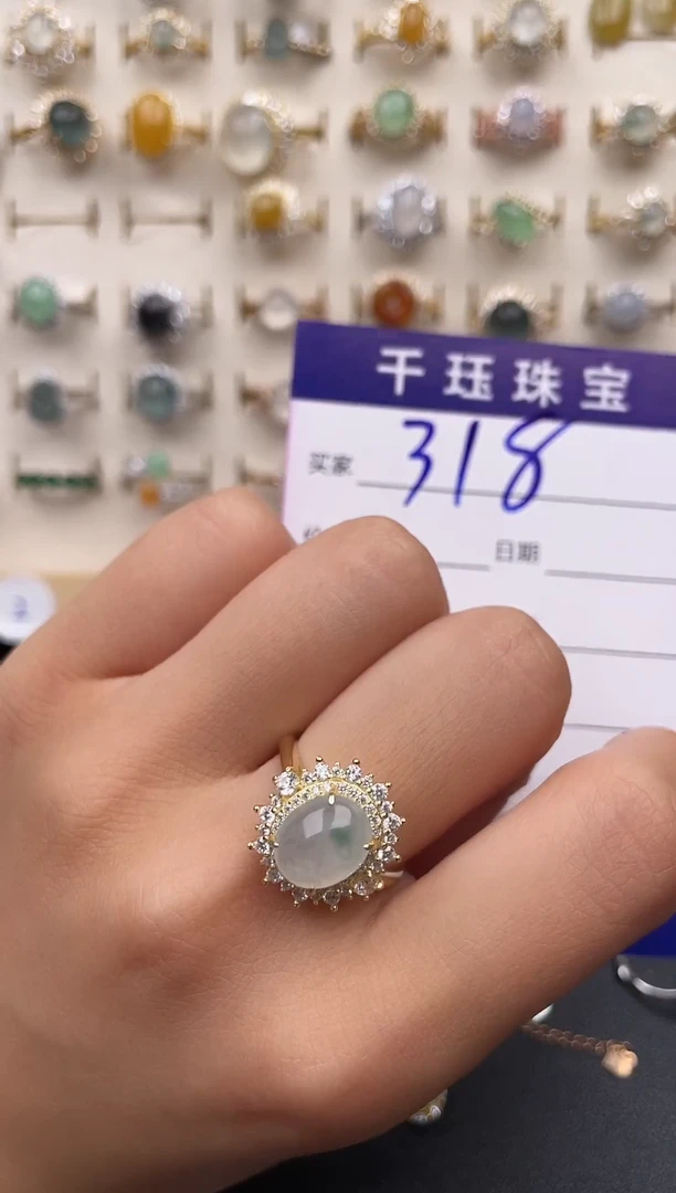 翡翠戒指银S925镶嵌天然A货翡翠