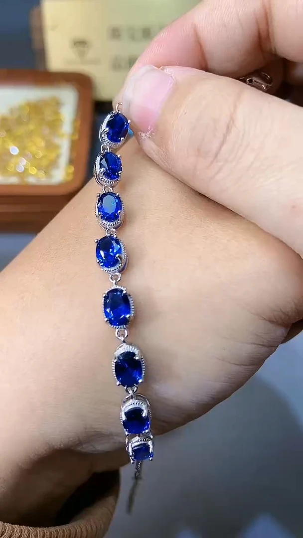 【闪购商品】蓝宝石手链银S925镶嵌145