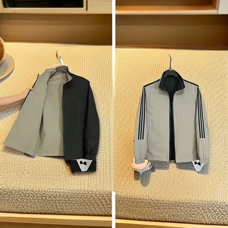 6626（双面穿）春季新款两面穿刺绣织带休闲夹克外套