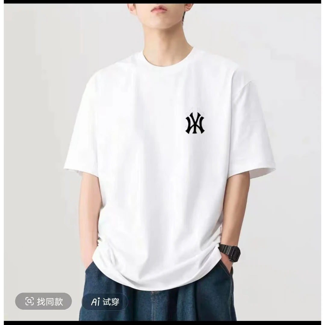 刺绣休闲风情侣潮流夏季圆领打底T恤