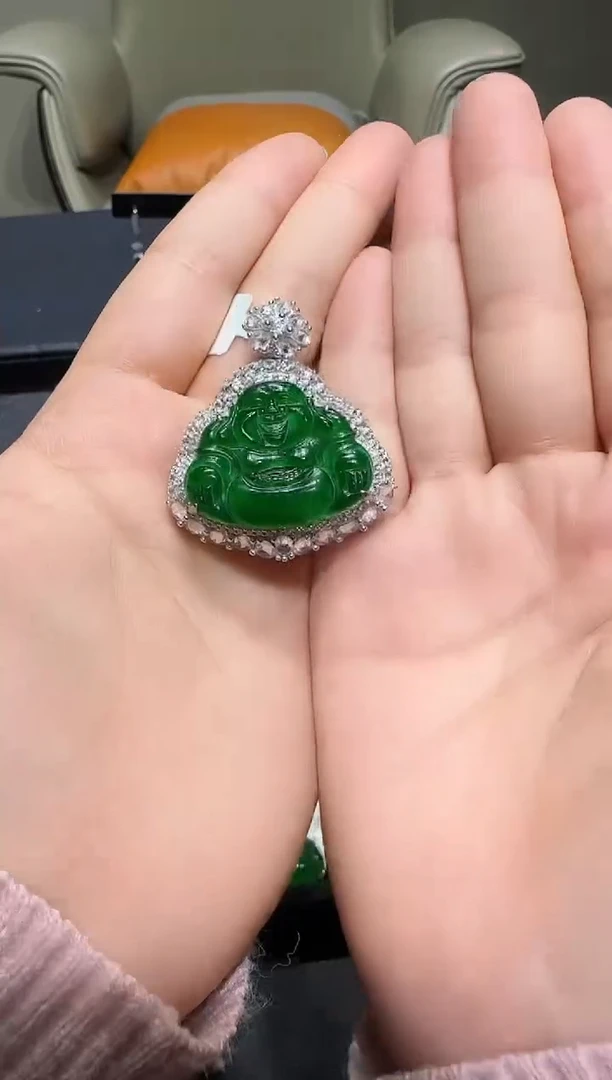 【闪购商品】翡翠吊坠(不含链)银S925镶嵌翡翠佛公