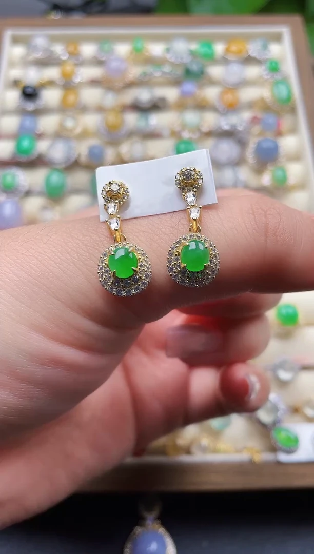 银S925镶嵌翡翠耳饰81