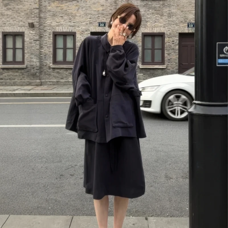 时尚休闲高级套装女2025夏季大码胖MM宽松显瘦衬衫+半身裙两件套