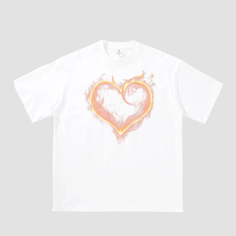 【火焰爱心】320g重磅纯棉宽松百搭男女短袖T恤