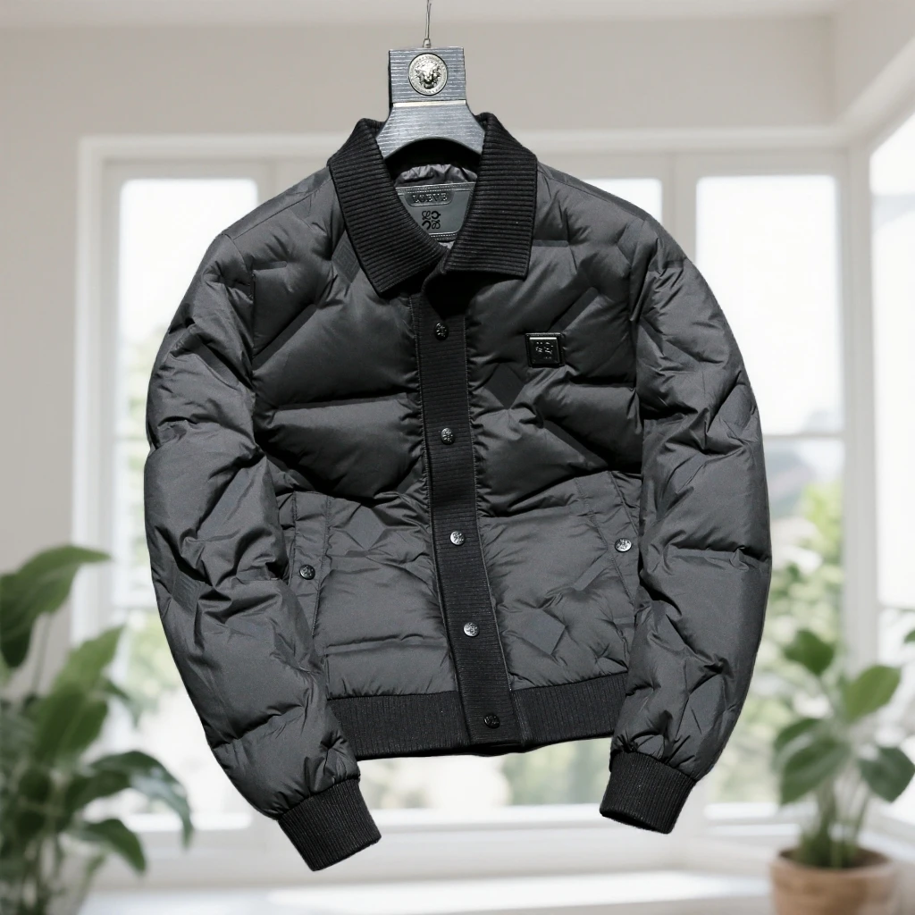 娜罗普西潮流羽绒服男冬季新款白鸭绒针织翻领休闲保暖男士外套潮