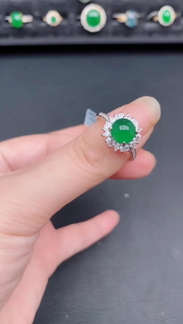 银S925镶嵌戒指翡翠天然a货翡翠100
