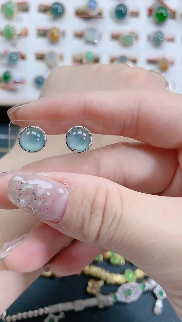 银S925镶嵌翡翠耳饰天然翡翠