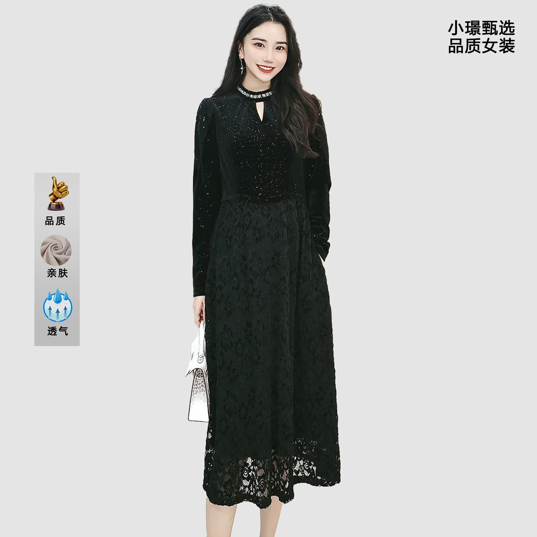 2025春季长袖名媛小香风时尚修身显瘦洋气减龄百搭连衣裙子M-4XL
