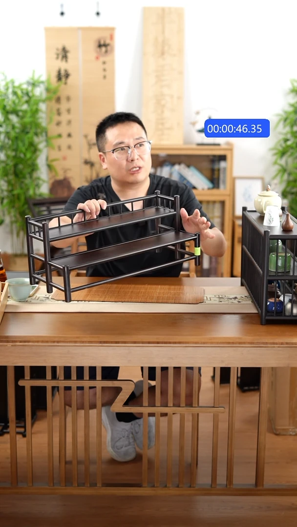 竹两层50纯楠竹梯形杯架瑕疵090405