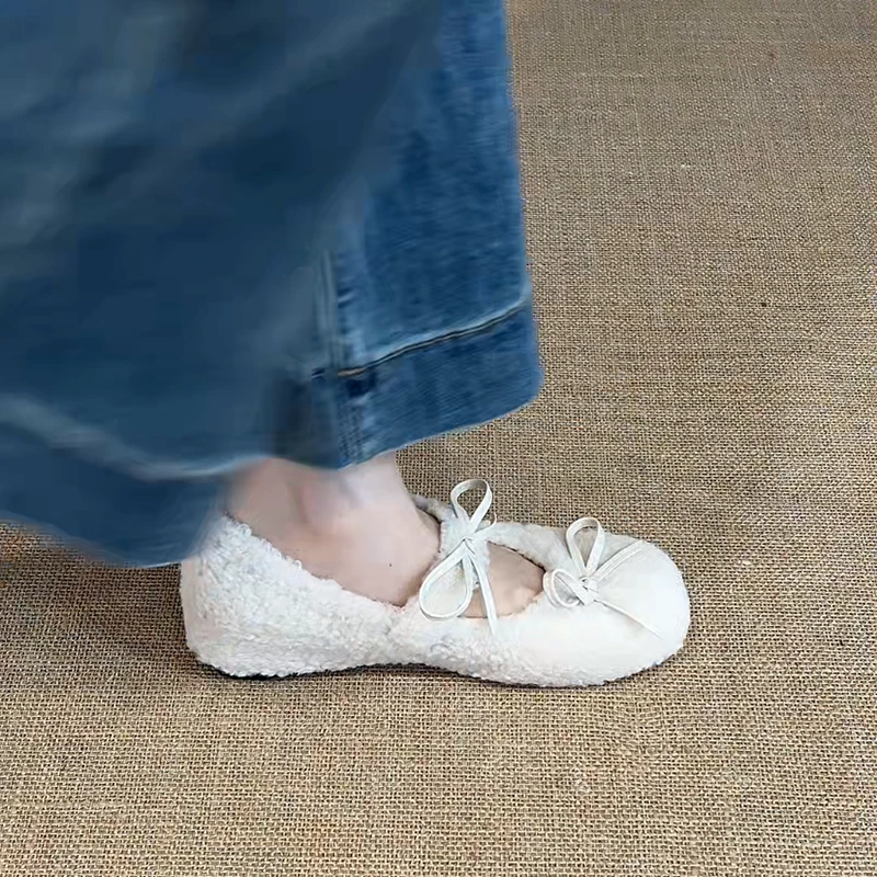 OJRZ蝴蝶结小香风单鞋女外穿2025年秋冬新款小个子内增高毛毛鞋女