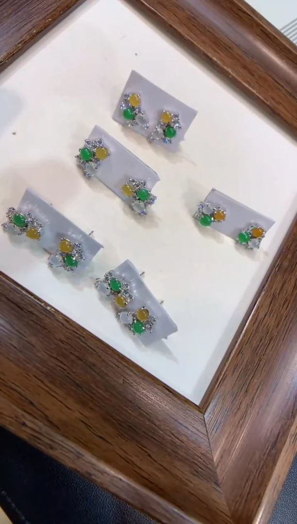 银S925镶嵌翡翠耳饰耳钉 多样性发一件
