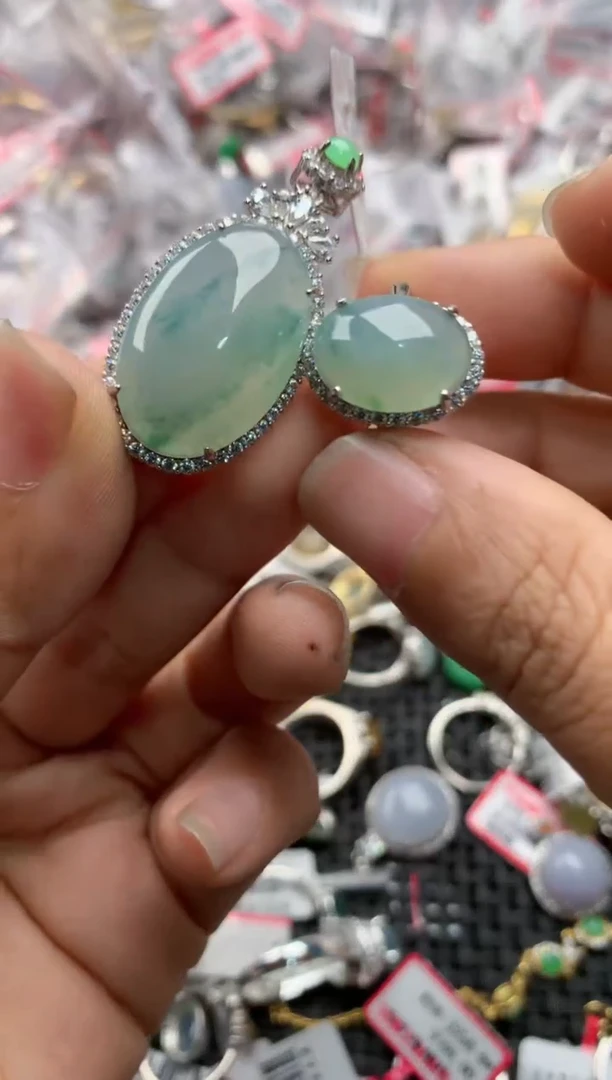 银S925镶嵌戒指翡翠10             9