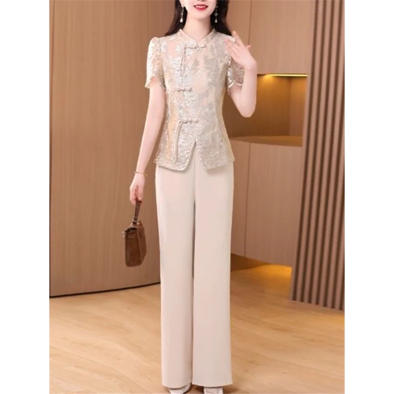 梦梦新中式国风职业套装女夏季2025新款时尚洋气贵夫人品牌两件套