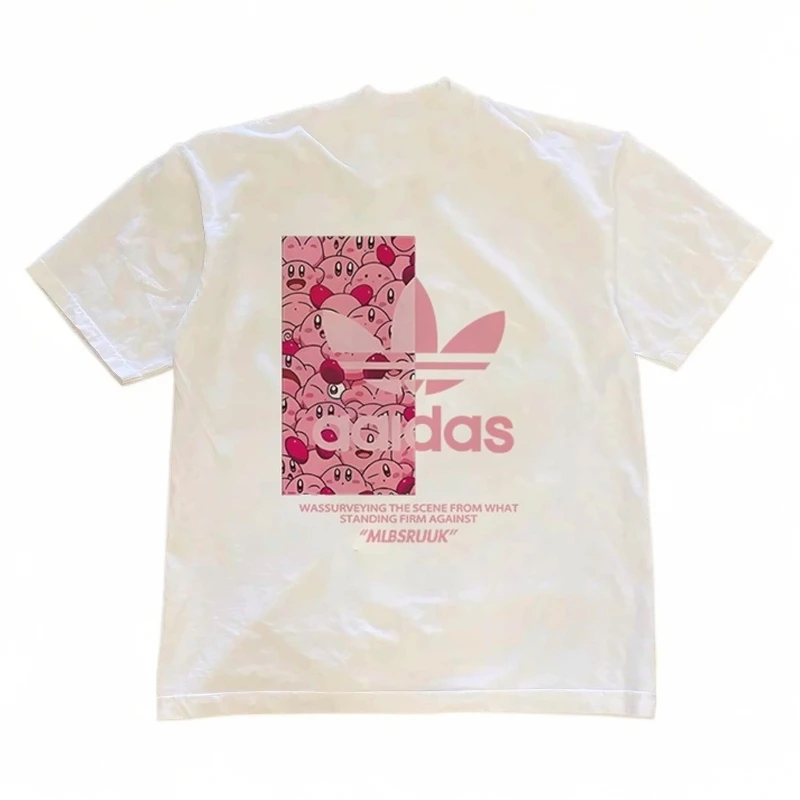 上衣短袖黑猫印花男士T恤圆领速干宽松夏季印花白色纯棉休闲衣服