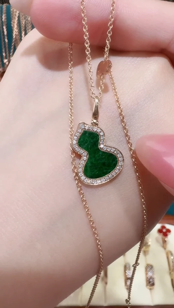 【闪购商品】翡翠套链18K金镶嵌绿色葫芦套链