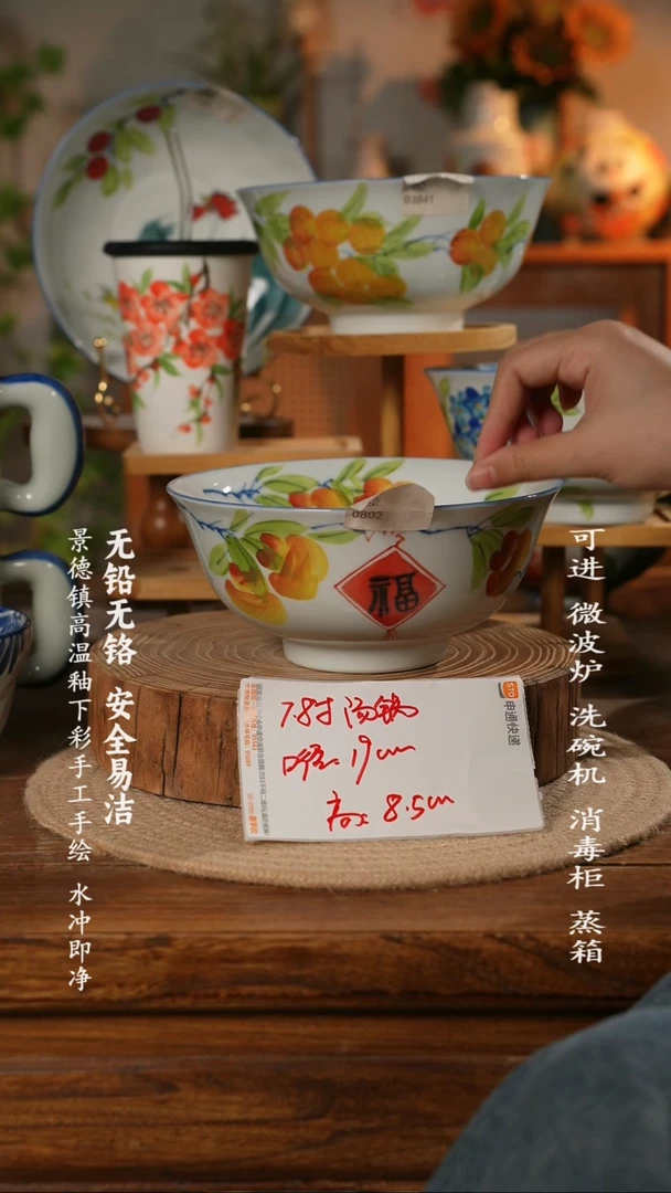 瓷景德镇高温瓷釉下彩手绘陶瓷