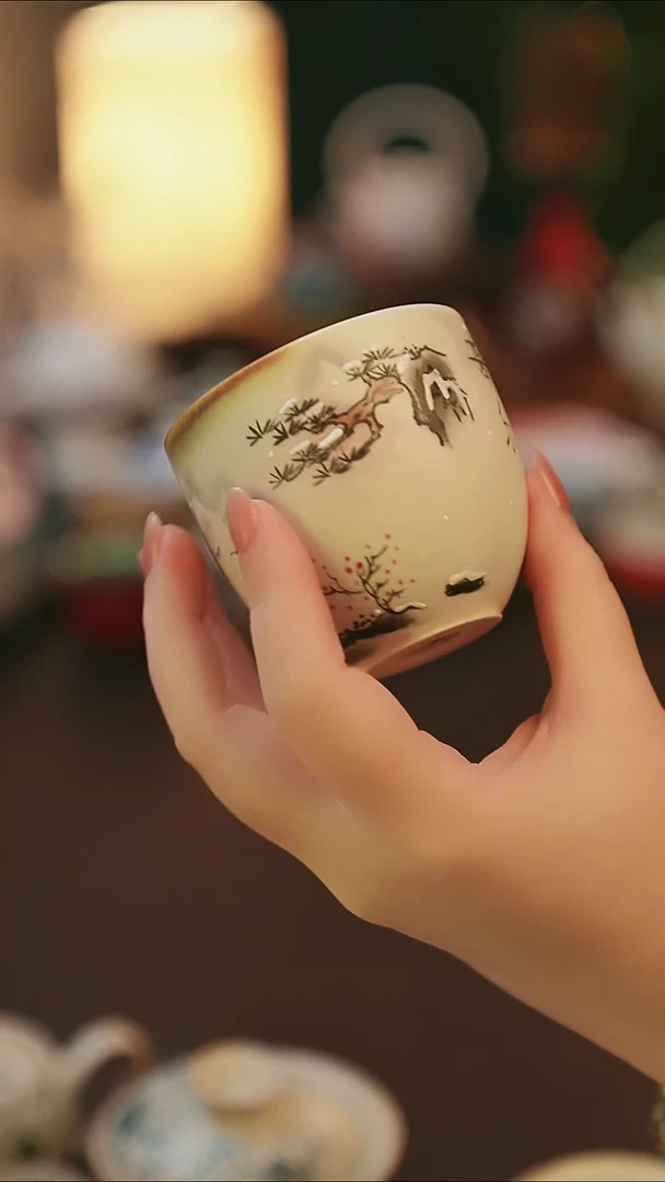 青云茶斋陶瓷茶具喜乐雪景杯