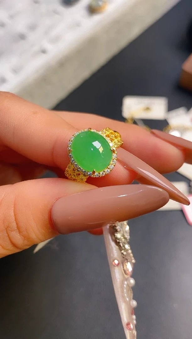 银S925镶嵌戒指翡翠天然