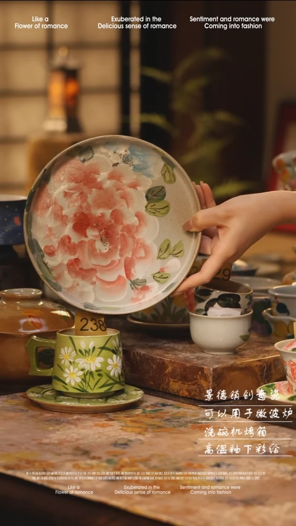 陶瓷景德镇高温手绘釉下彩绘设计师款式