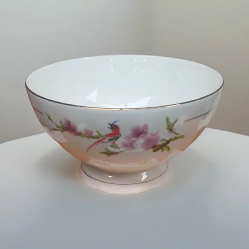 景德镇陶瓷描金水点桃花6寸面碗 南瓜形