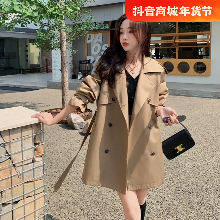 气质简约纯色双排扣风衣外套女春秋新款收腰显瘦高级感时髦上衣服