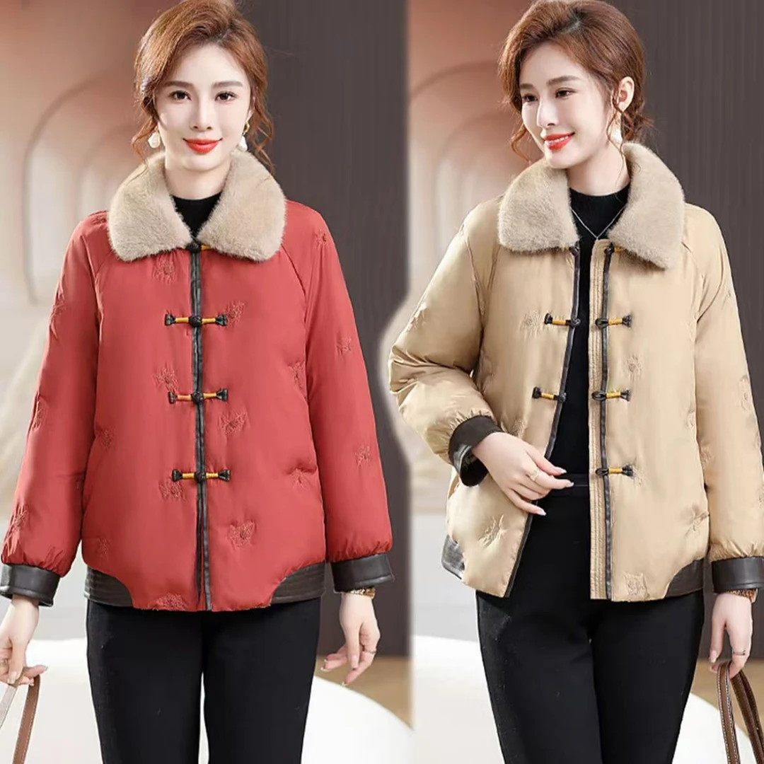 2124-棉衣女装提花棉服毛领秋冬季短款时尚女装