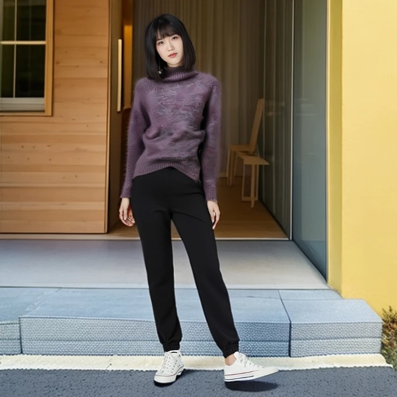 内蒙古特产 纯山羊绒100彩点花纱休闲开叉半高领女套衫(镇店宝贝)
